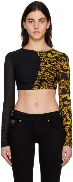Черно-желтая укороченная блузка Versace Jeans Couture