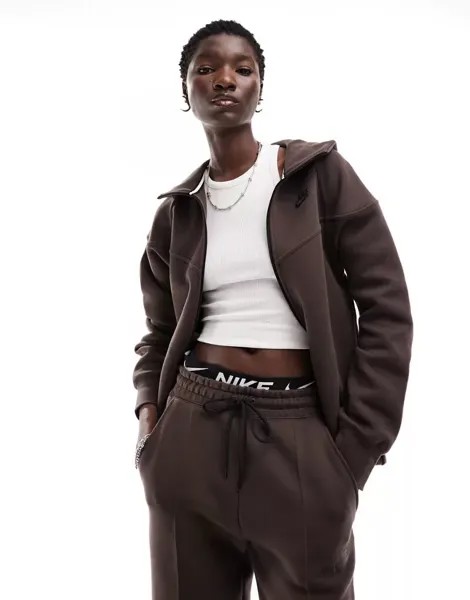 Коричневая худи с молнией во всю длину Nike Tech Fleece