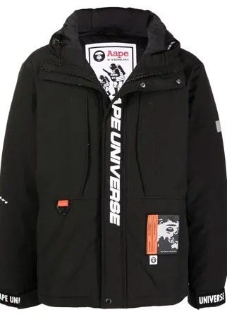 AAPE BY *A BATHING APE® пуховик с капюшоном и логотипом