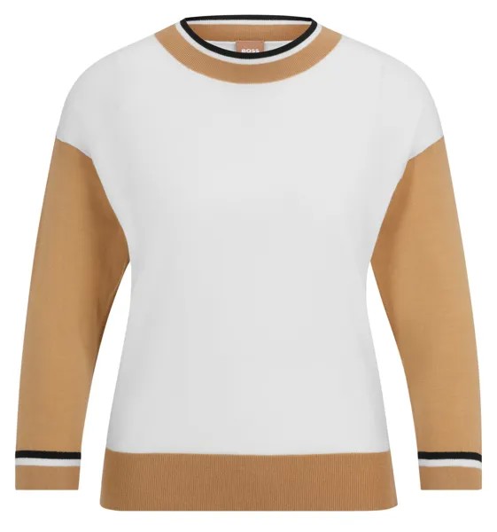 Джемпер Hugo Boss Colour-blocked In Super-fine Merino Wool, кремовый/бежевый