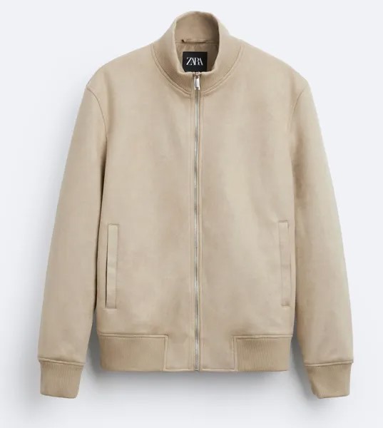 Куртка-бомбер Zara Faux Suede, бежевый