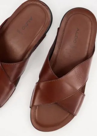 Коричневые кожаные сандалии с перекрещенными ремешками Aldo Zemgales-Коричневый