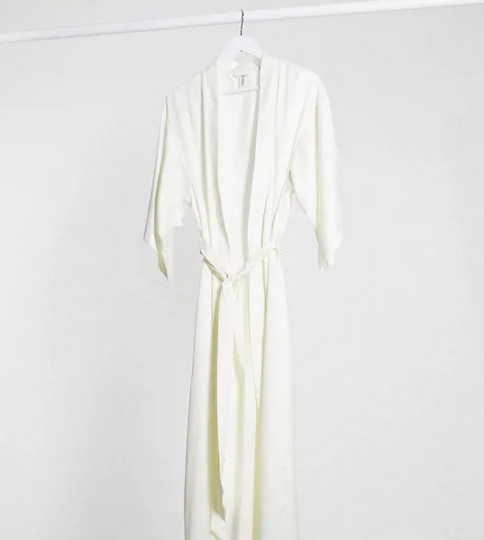 Светлый длинный атласный халат Lindex bridal-Белый