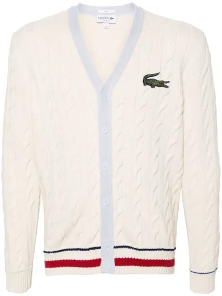 Lacoste кардиган фактурной вязки с нашивкой-логотипом, белый