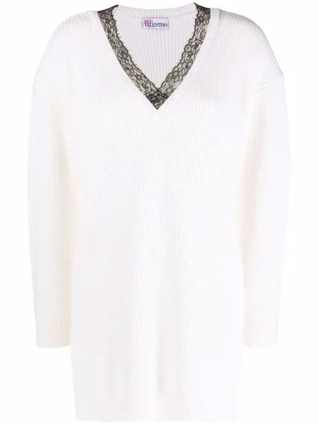 RED Valentino джемпер в рубчик с кружевной вставкой