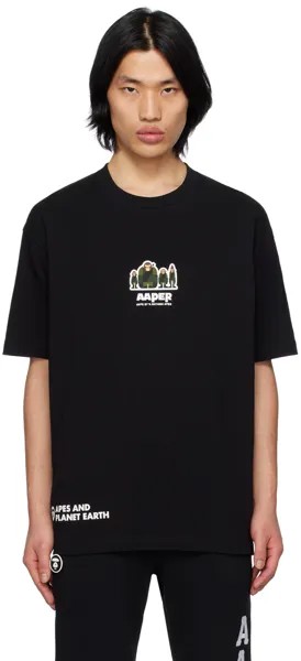 Черная прорезиненная футболка AAPE by A Bathing Ape