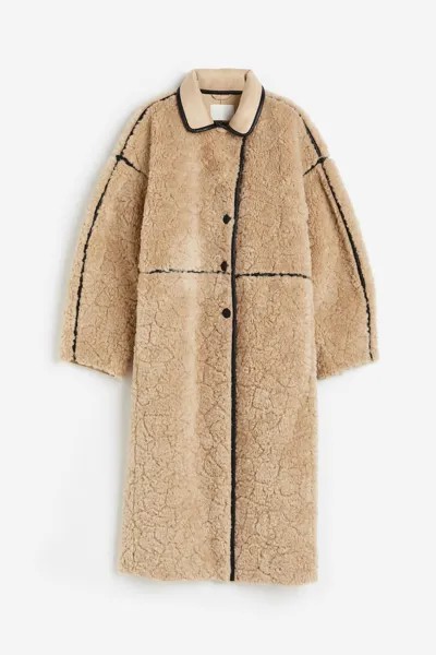 Пальто H&M Teddy Fleece, бежевый