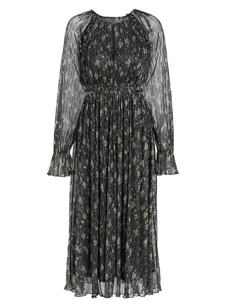 Плиссированное платье-миди с металлизированным цветочным принтом Moon River, черный