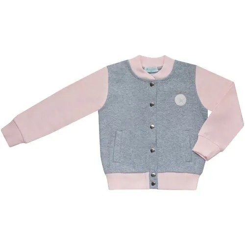 Толстовка бомбер Diva Kids , 122 размер, серый меланж/розовый, на кнопках, футер, с карманами