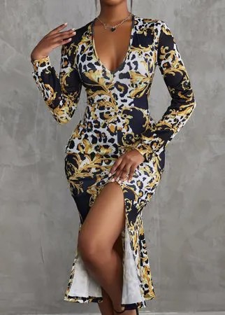 Платье с леопардовым принтом & с принтом барокко с высоким разрезом