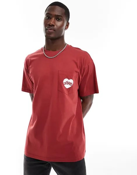 Красная футболка с карманом и сердечком Carhartt WIP amour