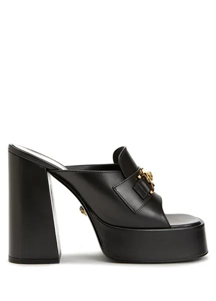 Черные женские кожаные тапочки aevitas на каблуке на платформе Versace