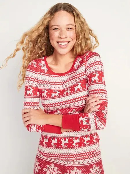 NWT Old Navy Red Fair Isle Reindeer Термальная вязаная вафельная футболка Топ женский SMLX