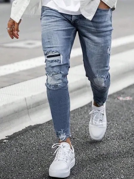 Мужские винтажные джинсы скинни в американском стиле, средняя стирка