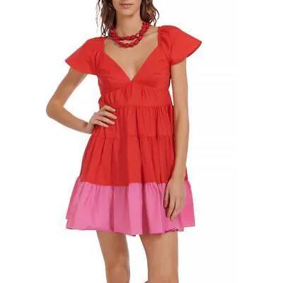 STAUD Womens Corsica Красное вечернее мини-платье до колен с рукавами-крылышками L BHFO 6775