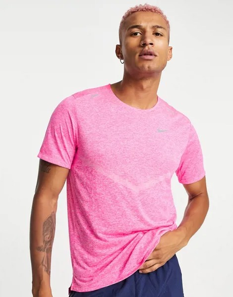 Ярко-розовая меланжевая футболка Nike Running Dri-FIT Rise-Розовый цвет