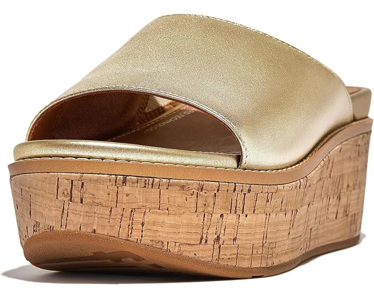 Туфли FitFlop Eloise Cork-Wrap Leather Wedge Slides, цвет Platino