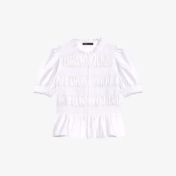 Хлопковая рубашка с присборенным воротником в викторианском стиле Maje, цвет blanc