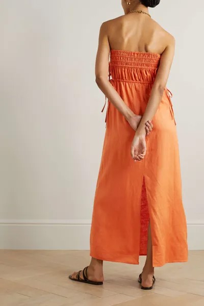 PEONY + NET SUSTAIN льняное платье миди со сборками без бретелек, апельсин