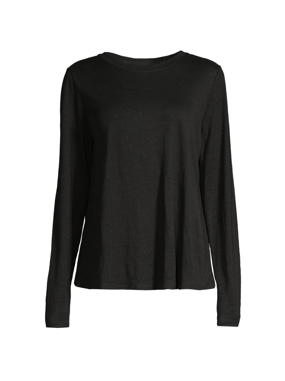 Льняная пуловерная футболка с круглым вырезом Eileen Fisher, черный
