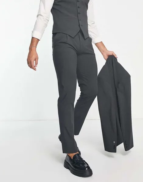 Узкие костюмные брюки из ткани премиум-класса Noak 'Camden' темно-серого цвета с отстрочкой