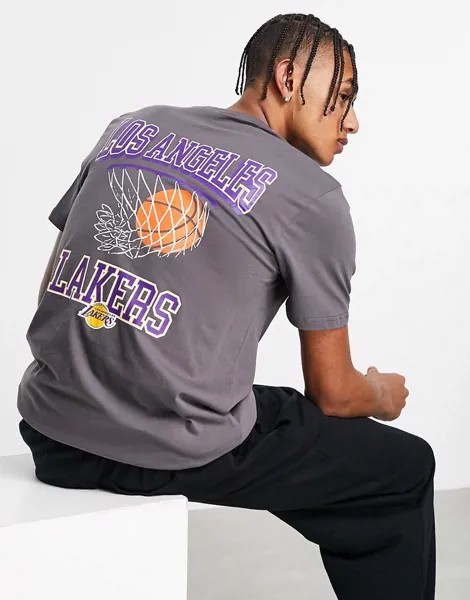 Серая футболка с принтом баскетбольного кольца на спине New Era LA Lakers-Серый