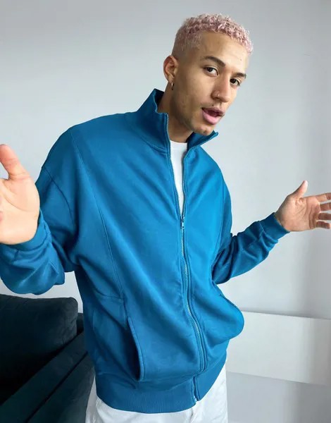 Сине-зеленая трикотажная олимпийка в стиле oversized ASOS DESIGN-Голубой