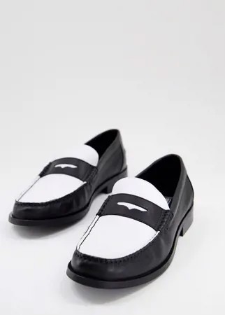 Черно-белые кожаные лоферы с черной подошвой ASOS DESIGN-Черный цвет