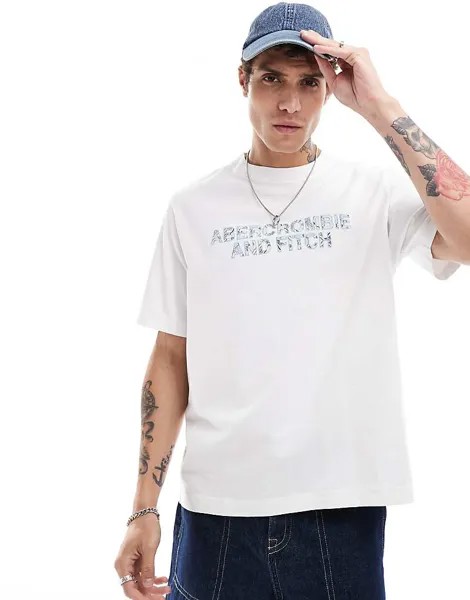 Abercrombie & Fitch – Белая y Футболка оверсайз с логотипом