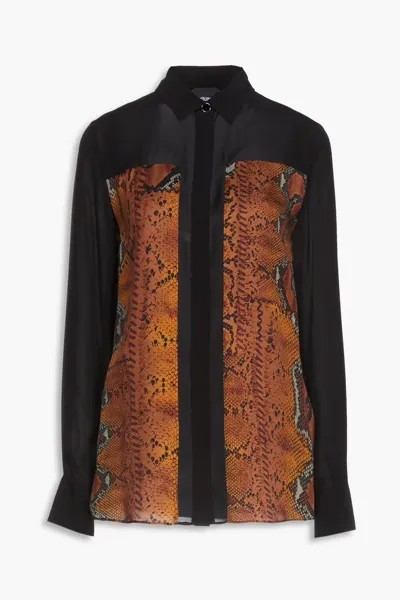 Атласная рубашка из крепдешина со змеиным принтом и вставками Just Cavalli, цвет Animal print