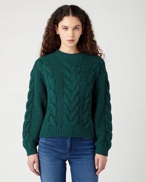 Женский плетеный свитер с круглым вырезом Wrangler, темно-зеленый