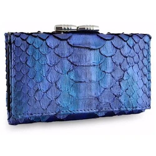 Оригинальный женский кошелек Exotic Leather с монетницей из кожи питона Duo blue