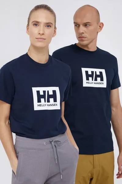 Хлопковая футболка Helly Hansen, темно-синий