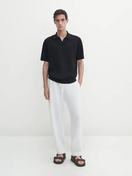 Трикотажная рубашка-поло с короткими рукавами Massimo Dutti, синий