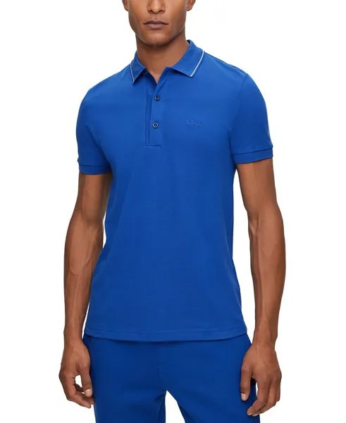 Мужская рубашка поло узкого кроя с логотипом Hugo Boss, цвет Bright Blue