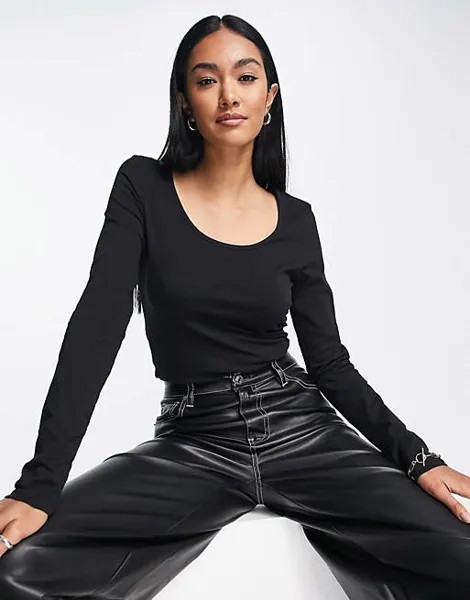 Черная футболка с длинными рукавами и круглым вырезом Vero Moda