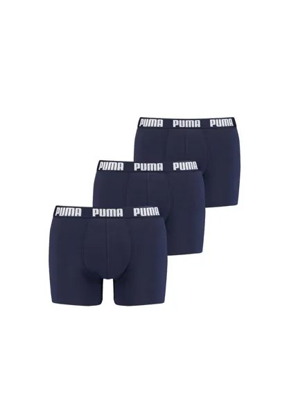 Мужские боксеры, 3 шт. - повседневные боксеры, хлопок стрейч, однотонные PUMA, темно-синий