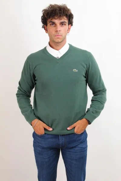 Шерстяной свитер обычного кроя с V-образным вырезом Lacoste, зеленый