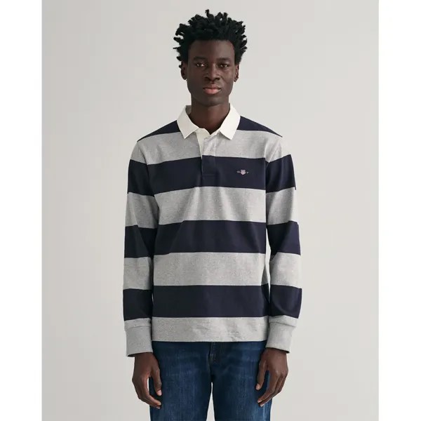 Поло с длинным рукавом Gant Reg Shield Barstripe Heavy Rugger, серый