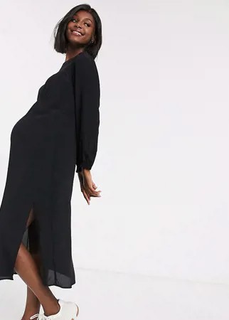 Черное платье мидакси с длинными рукавами и разрезом New Look Maternity-Черный
