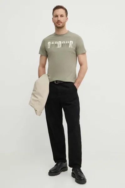 Хлопковая футболка Barbour, зеленый