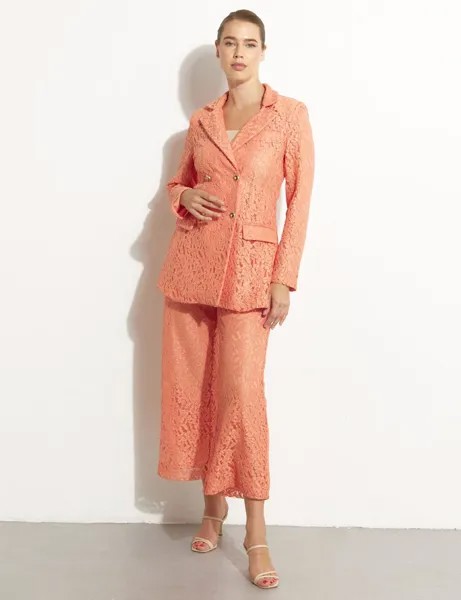 Двойной костюм из кружевной куртки и брюк персикового цвета KYR