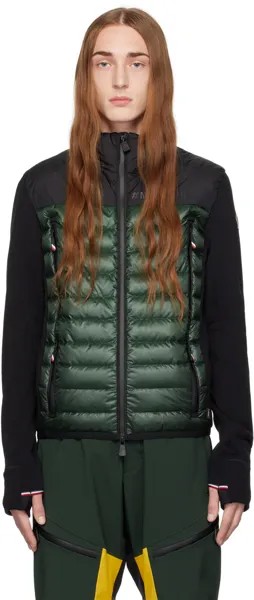 Moncler Grenoble Черно-зеленый пуховик со вставками