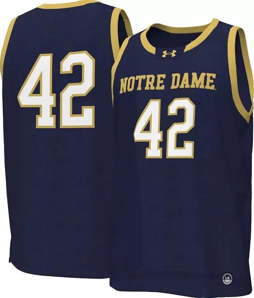 Мужская баскетбольная майка Under Armour Notre Dame Fighting Irish № 42, реплика темно-синего цвета