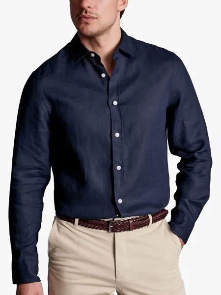 Рубашка узкого кроя из саржевого льна Charles Tyrwhitt, темно-синяя