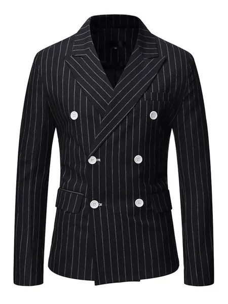 Milanoo Blazers & Jackets Men\\'s Casual Suits Stripes Business Casual Grey Black Cool Casual Suits