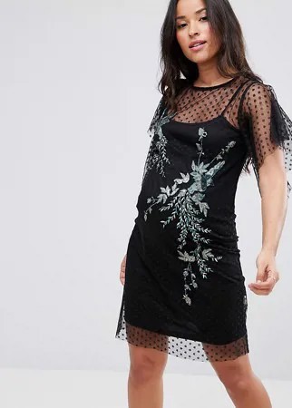 Сетчатое платье с декоративной отделкой Hope & Ivy Maternity-Черный