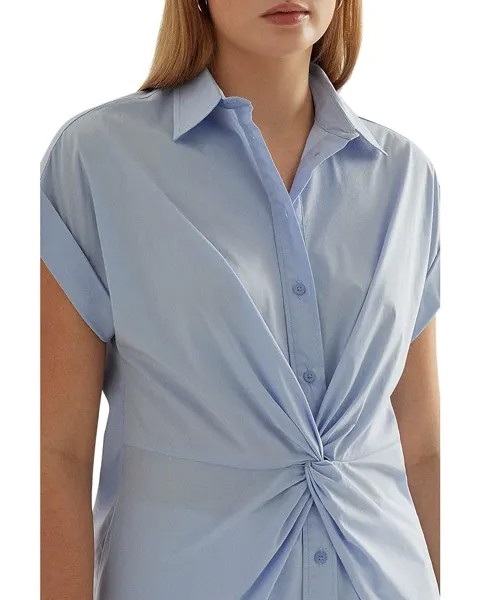Рубашка LAUREN Ralph Lauren Twist-Front Cotton Short Sleeve Shirt, цвет Pebble Blue