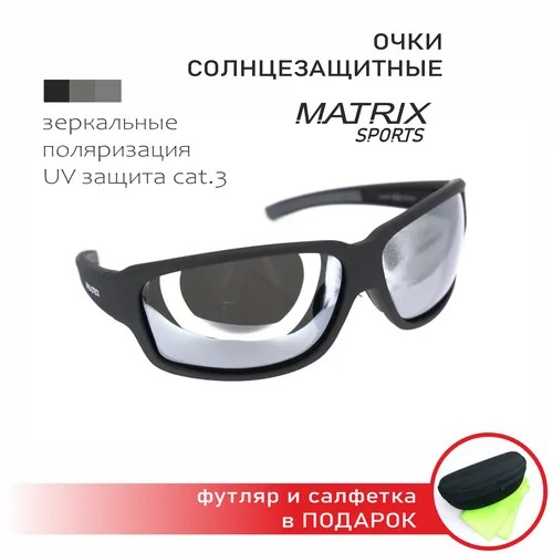 Солнцезащитные очки Matrix, прямоугольные, оправа: пластик, спортивные, поляризационные, с защитой от УФ, зеркальные, черный