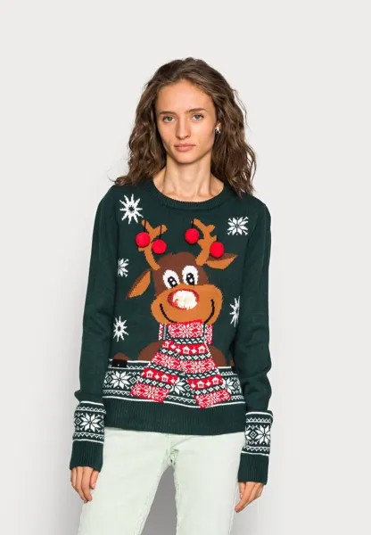 Джемпер Vero Moda Vmfrostydeer O Neck, пондероза белый / китайский красный